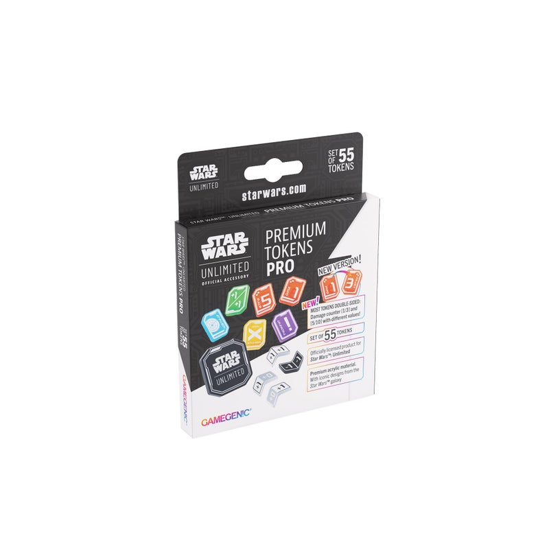 جم جينيك Gamegenic Star Wars: Unlimited Premium Tokens PRO - إثراء اللعب بمجموعة الرموز الأكريليكية مزدوجة الجوانب، 55 قطعة بما في ذلك عدادات الضرر والدرع والمعدلات - Image 1